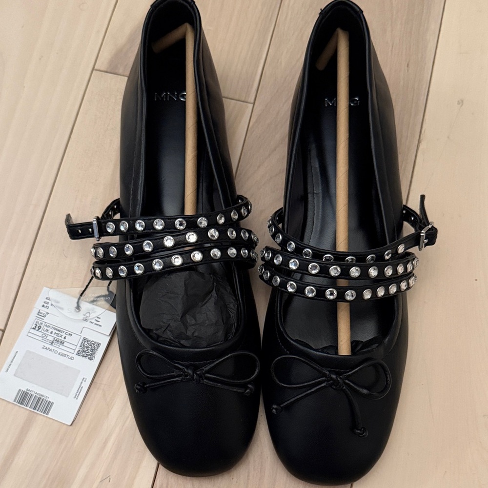 Mango Black Studded Double-Strap Mary Jane Flats